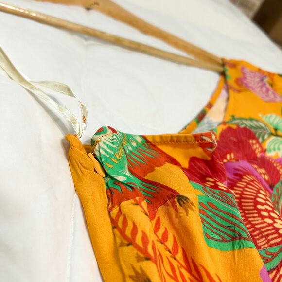 NWOT Anthropologie x Farm Rio Single Shoulder Cutout Maxi Dress S Yellow Floral - Picture 9 of 10